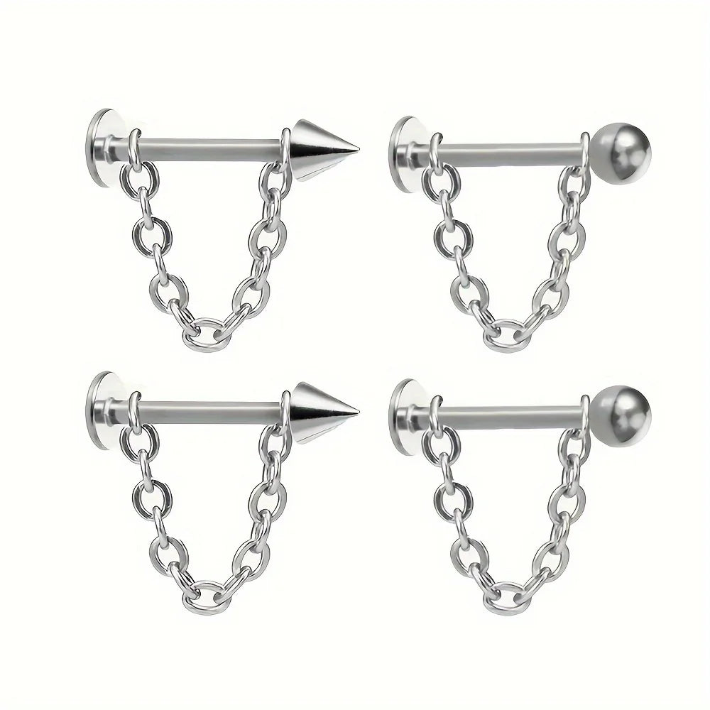 Piercing Labret com Corrente Aço Inoxidável