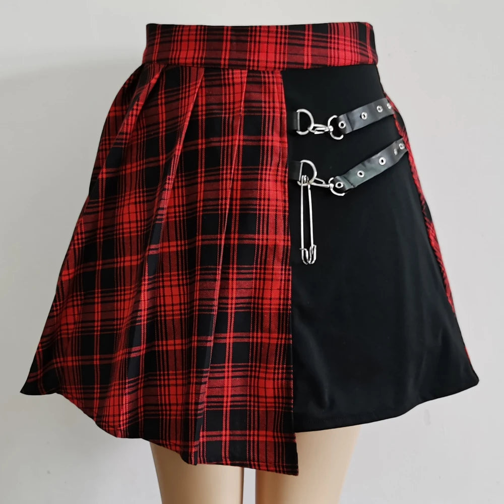 FICHOR-Mulheres Góticas Renda Ruffle Mini Saias, Harajuku, Fairy Grunge, Xadrez Rosa, Plissado, Japonês Lolita Streetwear, Mall Goth