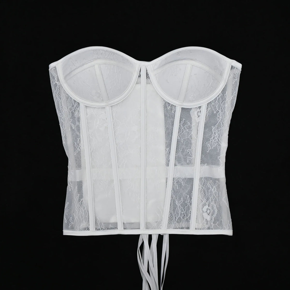 Aço osso korset mulher oco para fora sutiã de renda sem alças bustier superior malha lingerie feminina preto branco biege espartilho