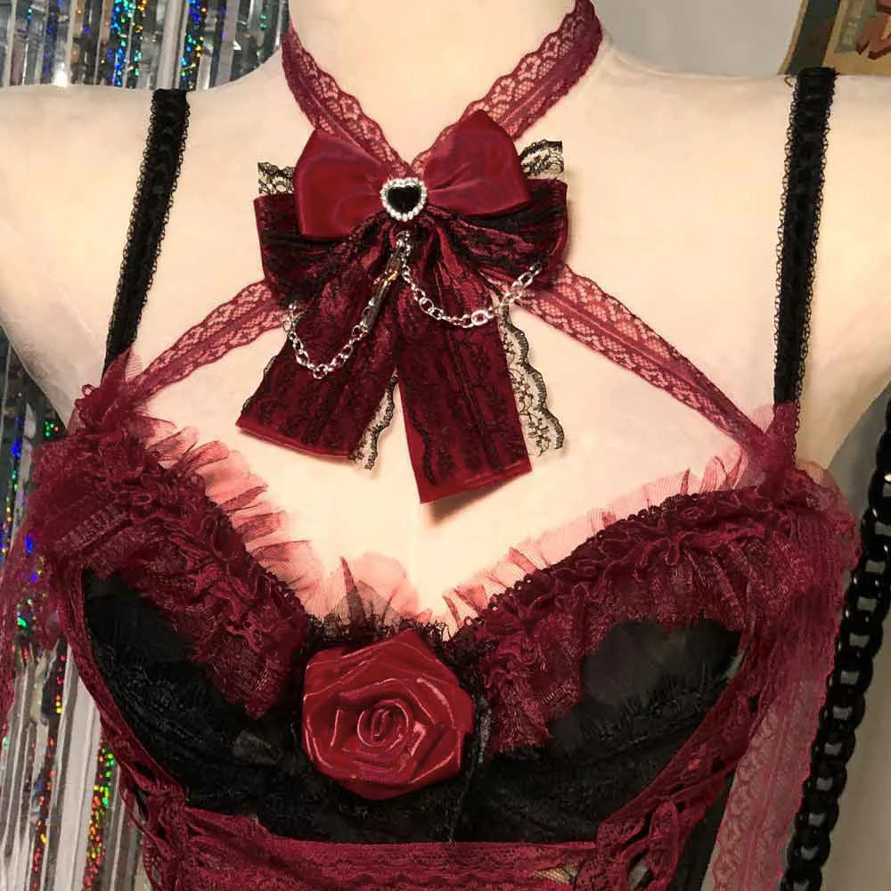 Vestido Gótico Y2K Vermelho para Mulheres, Vestido de Renda Emo ALT Grunge E-Girls Lolita, Vestido de Baile, Rave, Festival, Cyber Punk, Roupa Gótica de Estrela de Rock