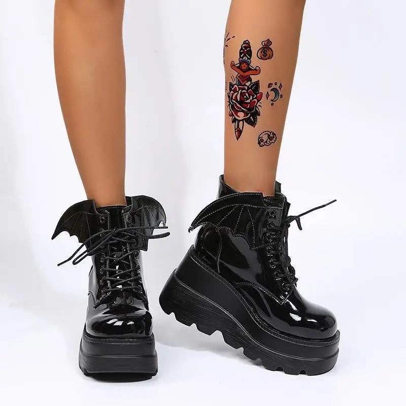 2025 marca punk botas femininas senhoras cosplay botas altas conforto longo tubo botas de couro plataforma cunhas sapatos femininos estilo gótico