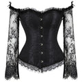 Manga longa elegante espartilhos góticos sexy fora do ombro rendas até overbust corselet feminino corpo cintura trainer cincher shapers bustiers