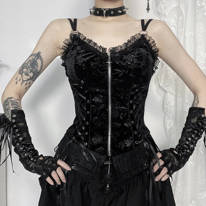 Gótico preto renda cruz mini saia y2k grunge punk cintura alta plissado a linha saias vintage feminino menina estética alt roupas