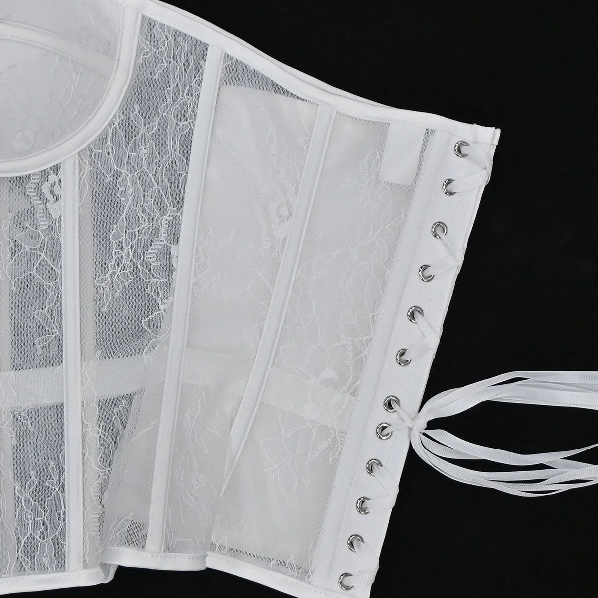 Aço osso korset mulher oco para fora sutiã de renda sem alças bustier superior malha lingerie feminina preto branco biege espartilho