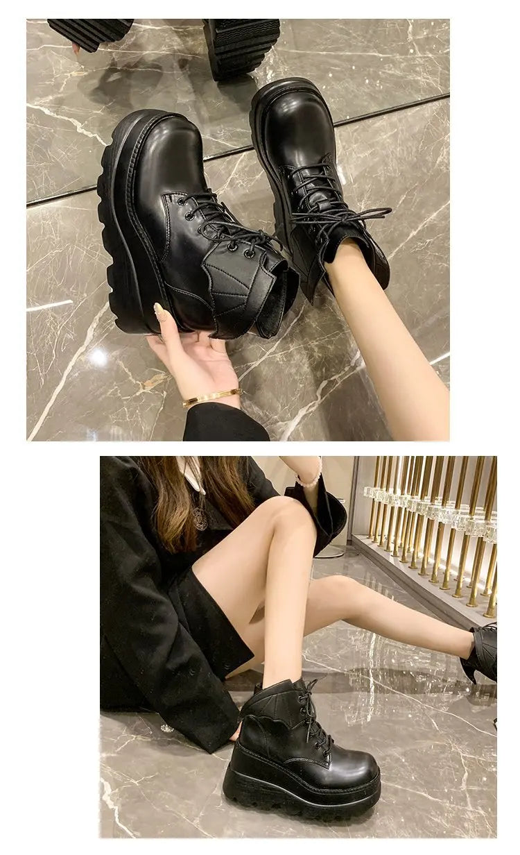 2025 marca punk botas femininas senhoras cosplay botas altas conforto longo tubo botas de couro plataforma cunhas sapatos femininos estilo gótico