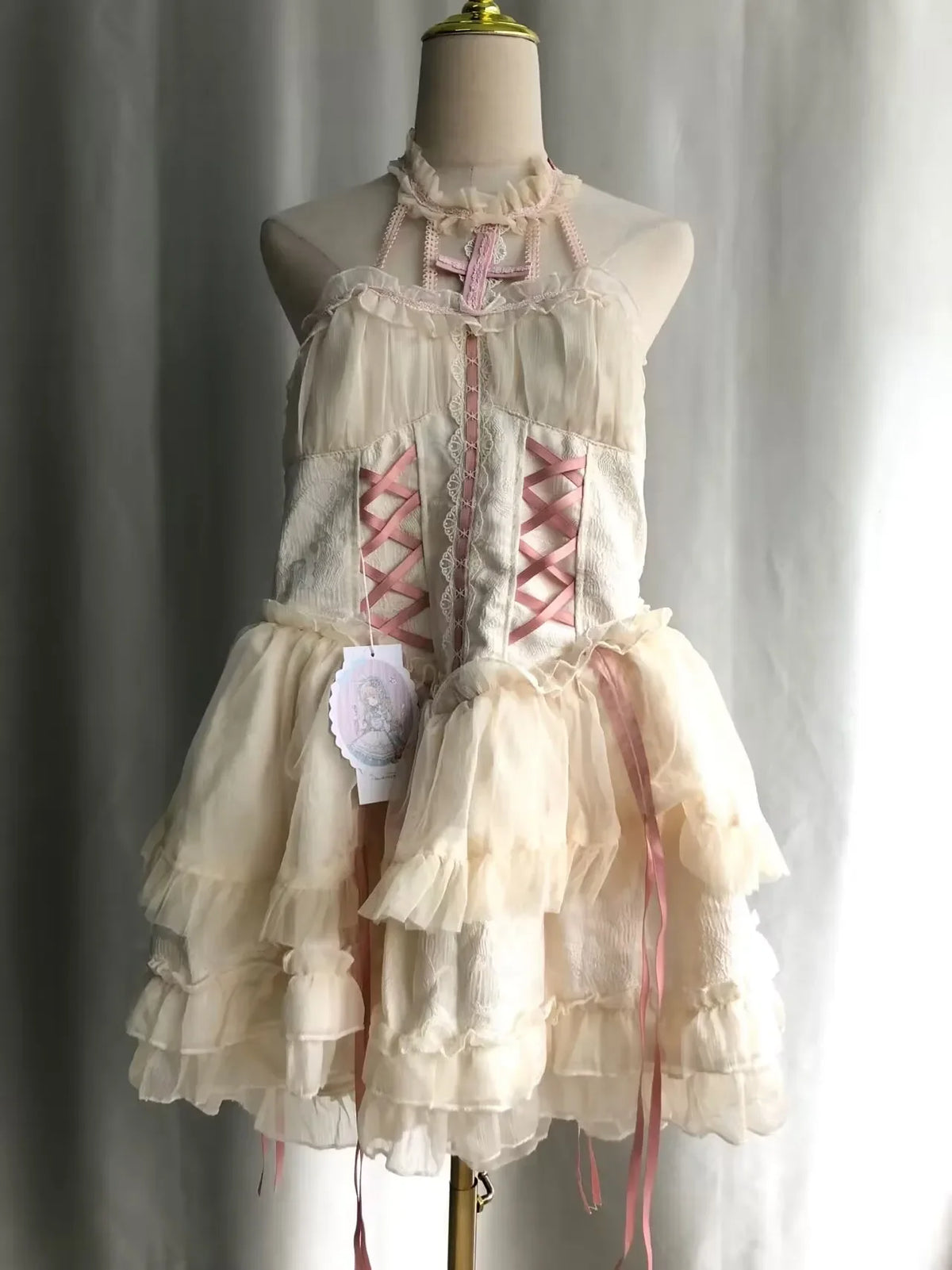 Verão harajuku lolita gótico halter vestidos femininos sexy fora do ombro manga longa vestidos japonês kawaii magro arco mini vestido