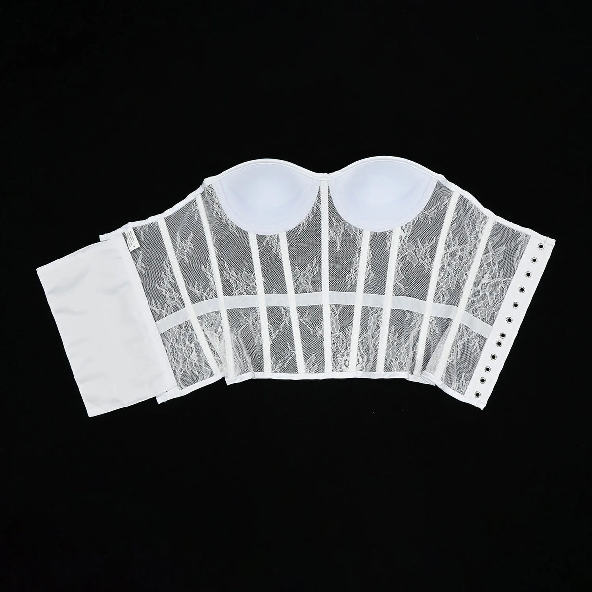 Aço osso korset mulher oco para fora sutiã de renda sem alças bustier superior malha lingerie feminina preto branco biege espartilho