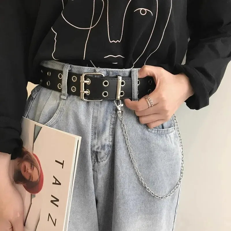 Moda liga feminina cintos corrente de luxo para couro genuíno novo estilo pino fivela jeans decorativo senhoras retro decorativo punk
