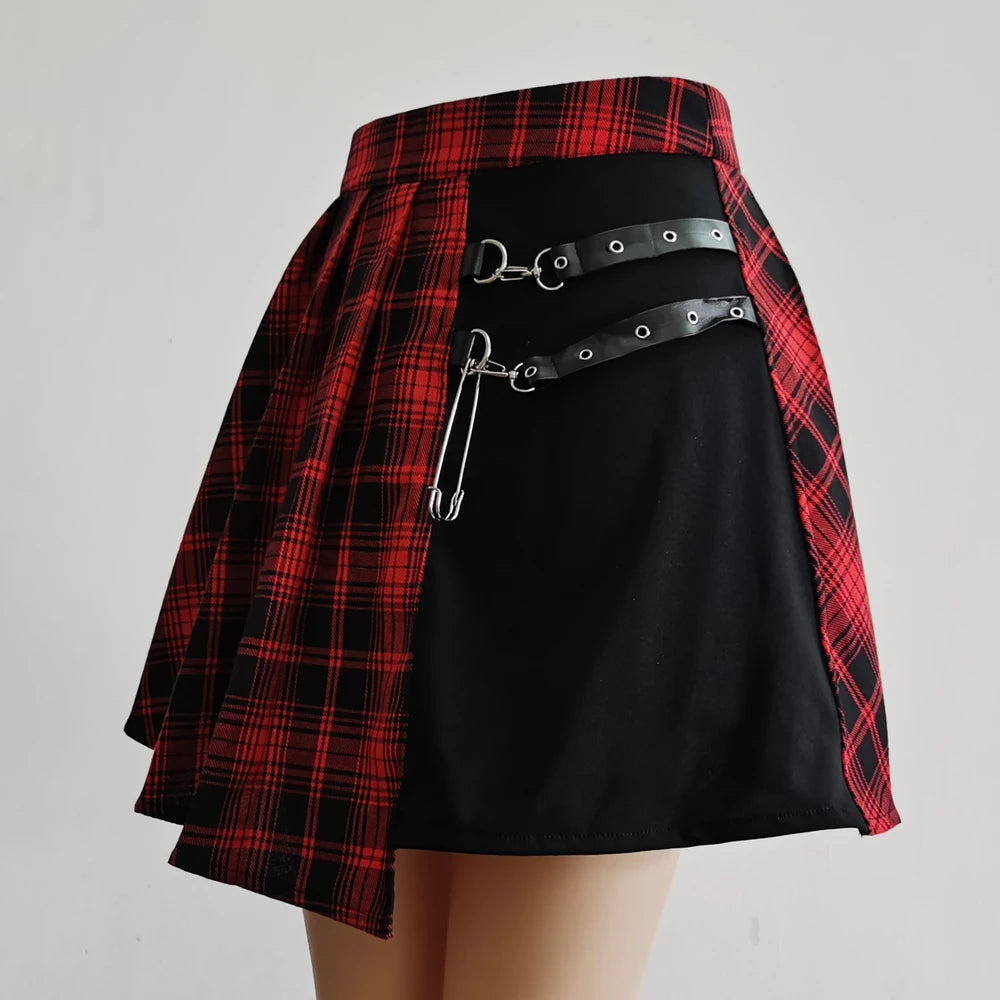 Gótico doce feminino saia plissada moda xadrez mini cintura alta chique saia kawaii verão casual senhoras xadrez saia plissada