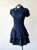 Vestido Gótico Punk com Babados e Mangas Flare, Laço Frontal, Mini Vestido em Camadas, Estilo Gótico Vintage Americano Anos 2000, Moda Casual Feminina Streetwear 2026