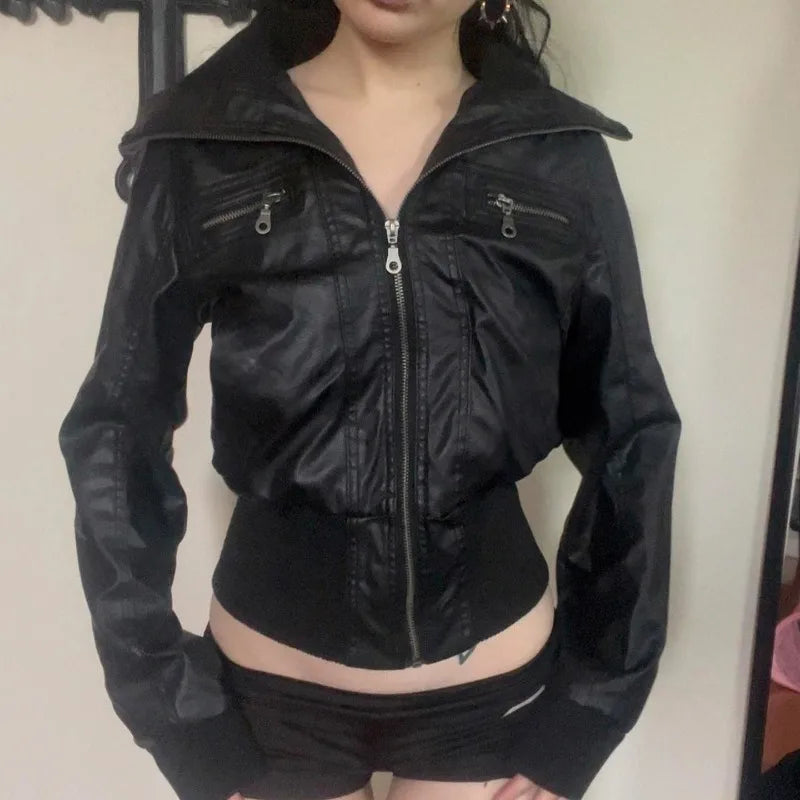 Altgoth americano vintage jaqueta de couro do plutônio feminino streetwear harajuku grunge emo alternativa grunge zíper casacos casuais feminino