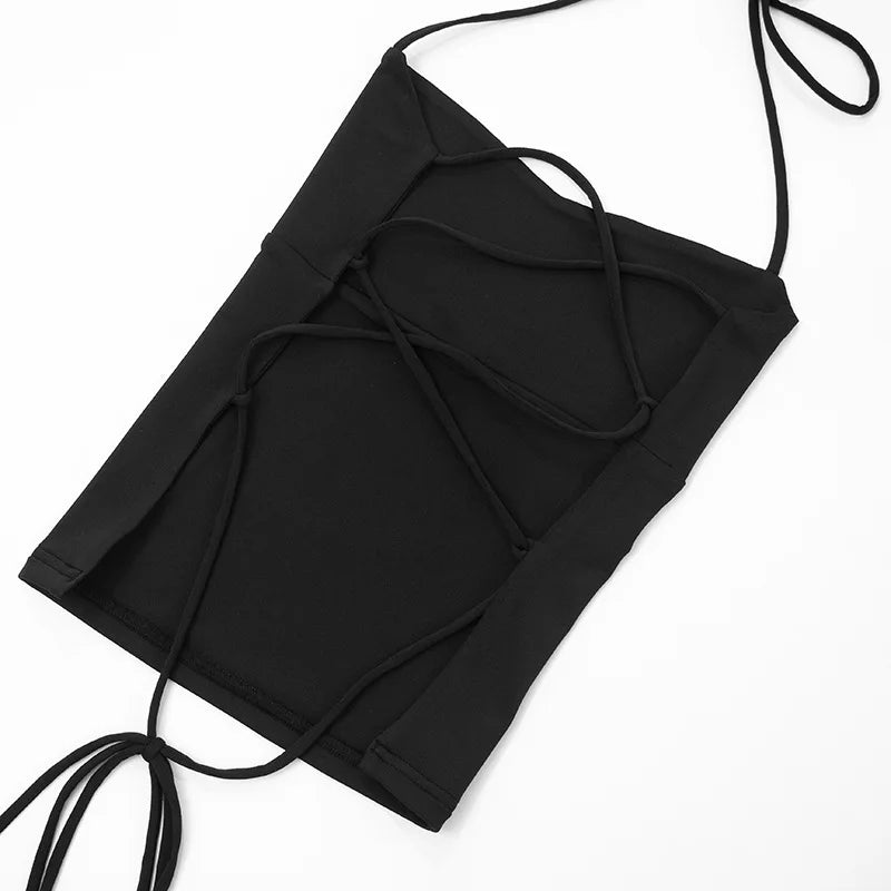 Laço de volta espartilho topo pescoço-montado colheita topo feminino roupas ousado y2k acessórios sem costas sexy clube outfit camison verano ropa mujer