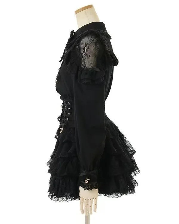 Minissaia Feminina Estilo Lolita Doce Japonês, Retro Elegante, com Renda e Faixas, Saias de Festa em Camadas, Gótica Y2k com Fivelas Metálicas
