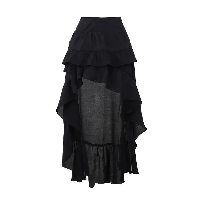 Goth escuro kawaii preto em camadas saias 90s retro irregular hem festa bottoms shopping gótico moda feminina arrastando saia alt roupas