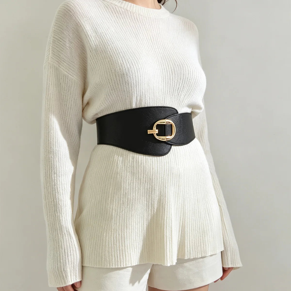 Novo Cinto Largo Punk Preto em Couro PU para Mulheres, Cintos Modeladores de Cintura Alta Elásticos, Cintos Pretos para Vestidos Femininos.