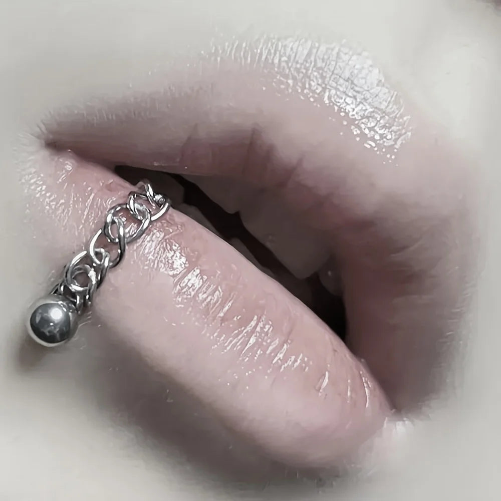 Piercing Labret com Corrente Aço Inoxidável