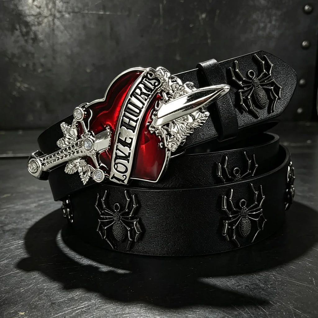 Cinto de Luxo com Strass e Design de Aranha para Homens, Acessório Gótico para Calças Jeans Femininas, Cinto Punk de 3,8cm de Largura para o Dia das Bruxas