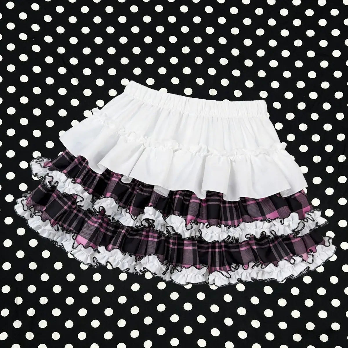 Y2k gótico punk preto branco saia curta feminina quente pintainho escuro bolinhas plissado bolo saia feminina doce chique lolita saias de renda