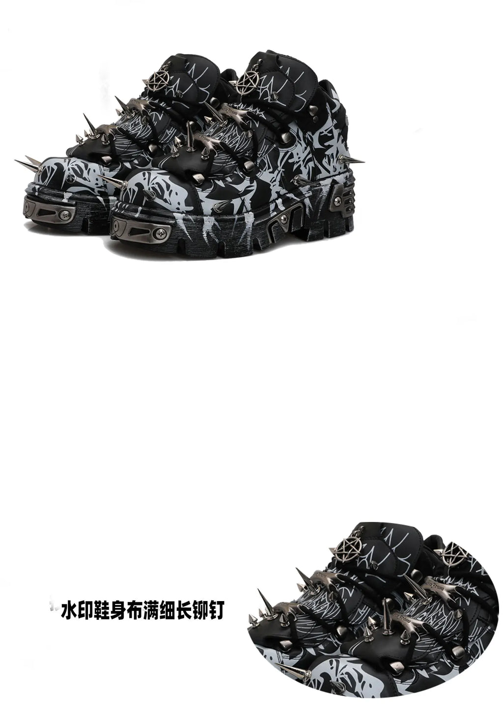 2026 Novo Design Original Plataforma Graffiti Unissex com Rebites Escuros Estilo Rock Punk, Tênis Casual Dad Shoes com Sola Plataforma