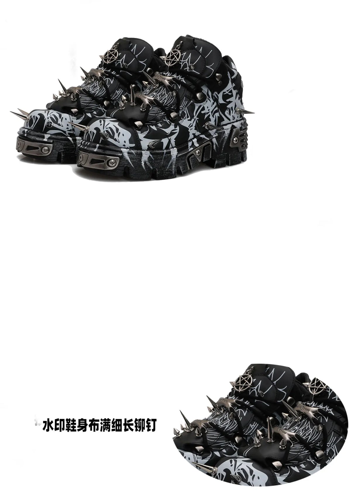 2026 Novo Design Original Plataforma Graffiti Unissex com Rebites Escuros Estilo Rock Punk, Tênis Casual Dad Shoes com Sola Plataforma