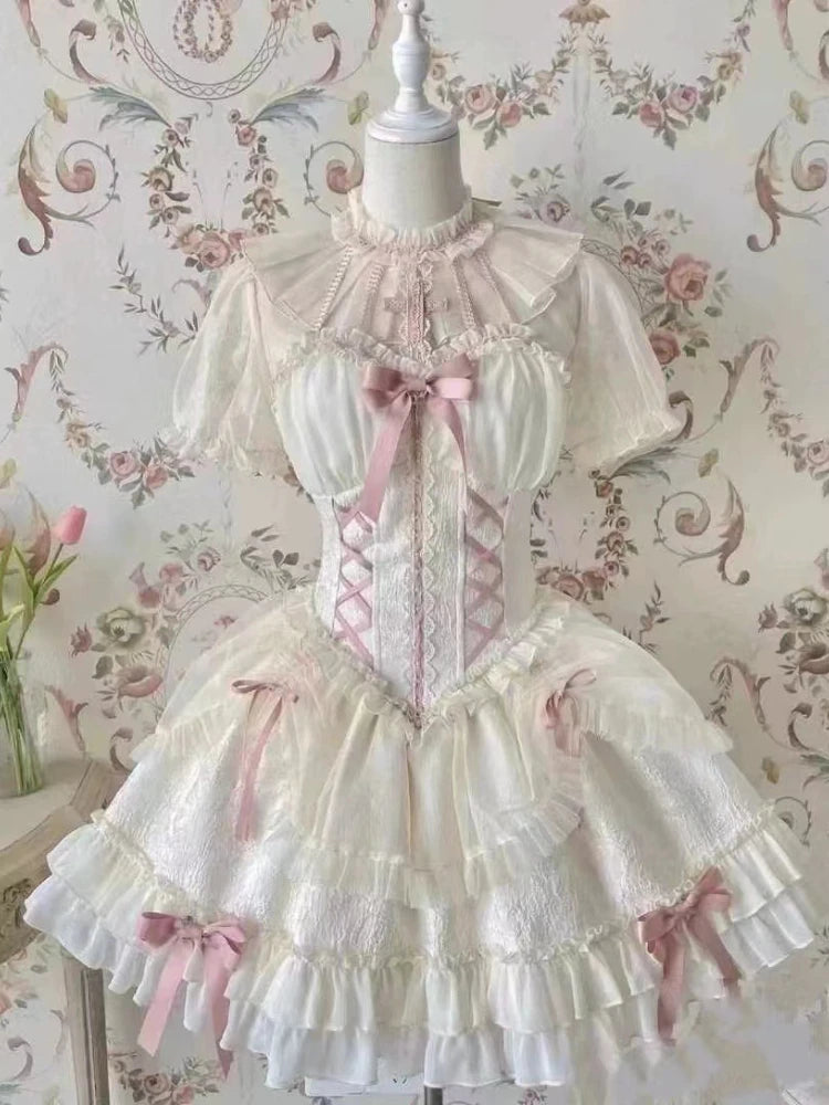 Verão harajuku lolita gótico halter vestidos femininos sexy fora do ombro manga longa vestidos japonês kawaii magro arco mini vestido