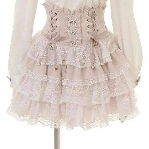 Minissaia Feminina Estilo Lolita Doce Japonês, Retro Elegante, com Renda e Faixas, Saias de Festa em Camadas, Gótica Y2k com Fivelas Metálicas