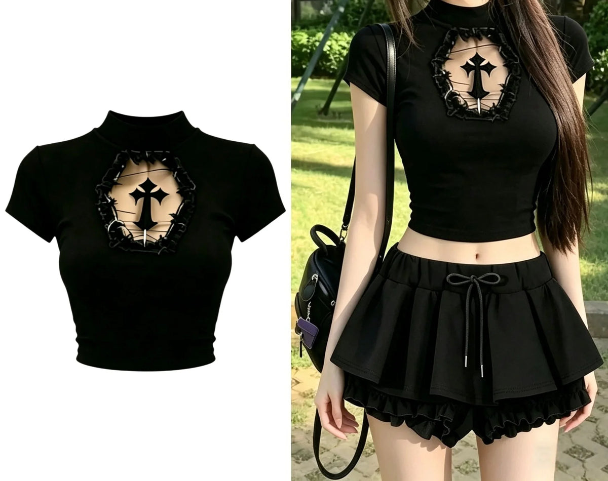 Saias Femininas com Camadas e Babados, Minissaia com Detalhes Cruzados, Shorts Embutidos, Skort Japonês Kawaii, Estilo Gótico Punk Y2K, Harajuku Anos 90, Sexy