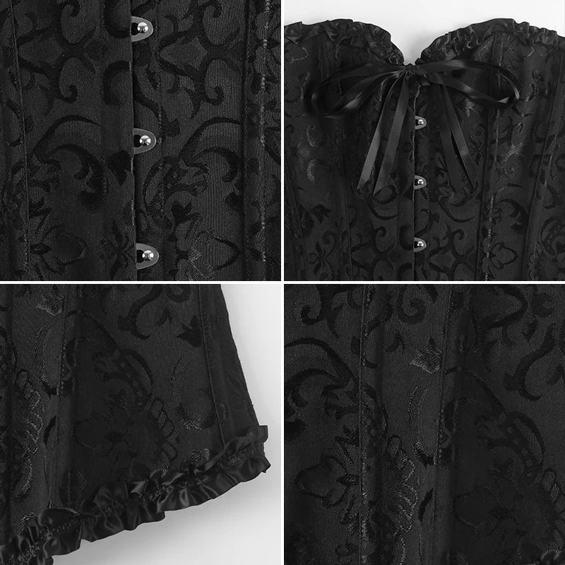 BurVogue Mulheres Lace Up Sexy Floral Desossado Espartilho Overbust Corpo Shaper BustierLingerie Bodyshaper Top Espartilhos Top