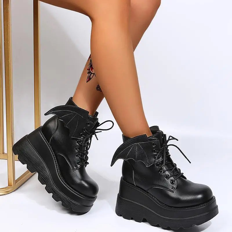 2025 marca punk botas femininas senhoras cosplay botas altas conforto longo tubo botas de couro plataforma cunhas sapatos femininos estilo gótico