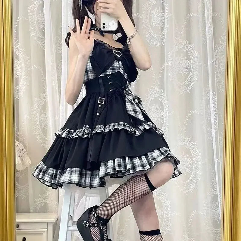 2025 gótico doce floral cinta lolita vestido feminino causal y2k festa midi vestido praia arco kawaii roupas de uma peça vestido punk