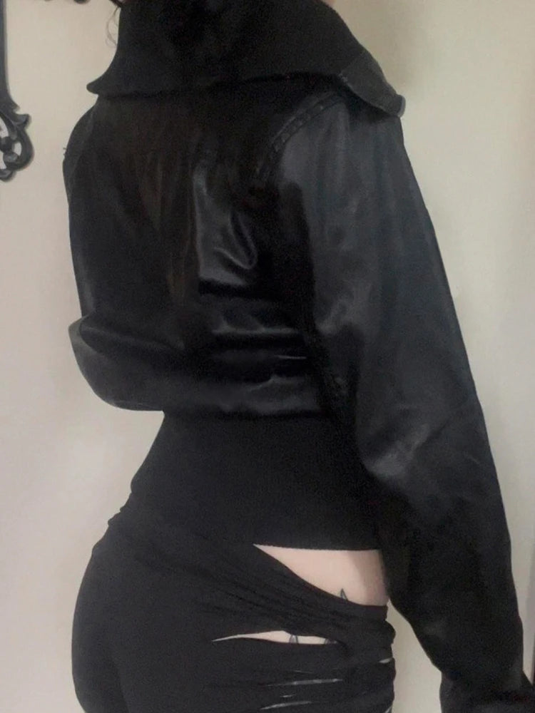 Altgoth americano vintage jaqueta de couro do plutônio feminino streetwear harajuku grunge emo alternativa grunge zíper casacos casuais feminino