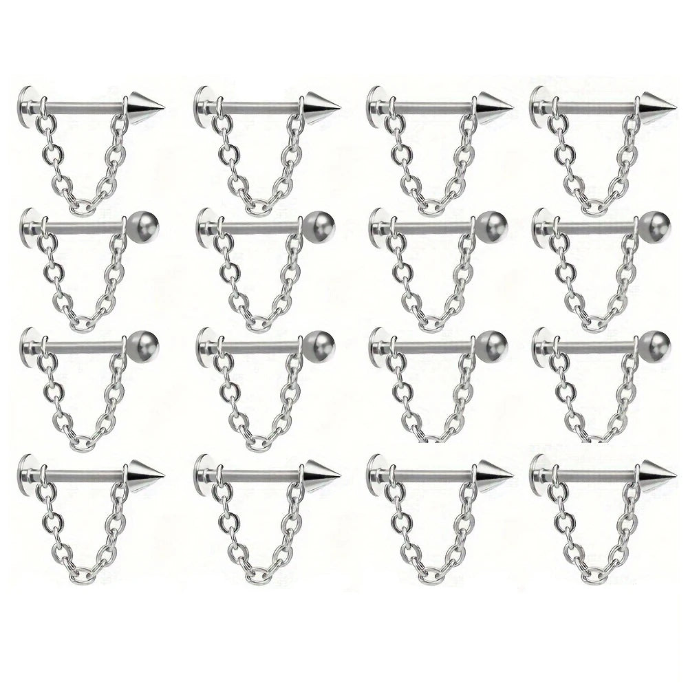 Piercing Labret com Corrente Aço Inoxidável