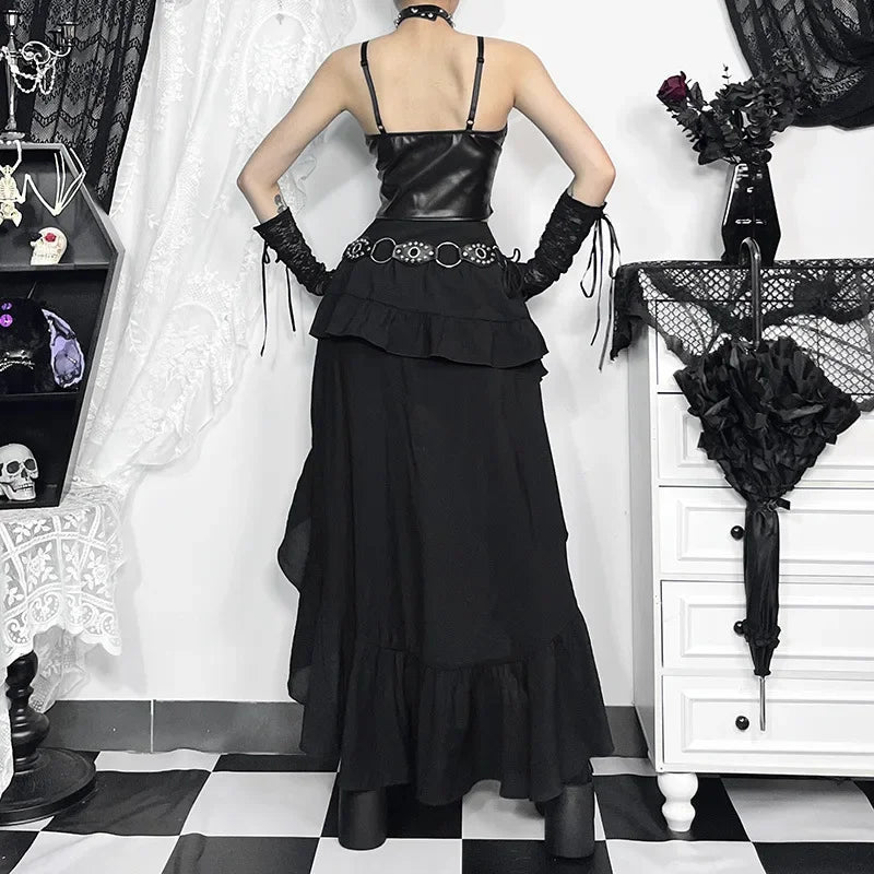 Goth escuro kawaii preto em camadas saias 90s retro irregular hem festa bottoms shopping gótico moda feminina arrastando saia alt roupas