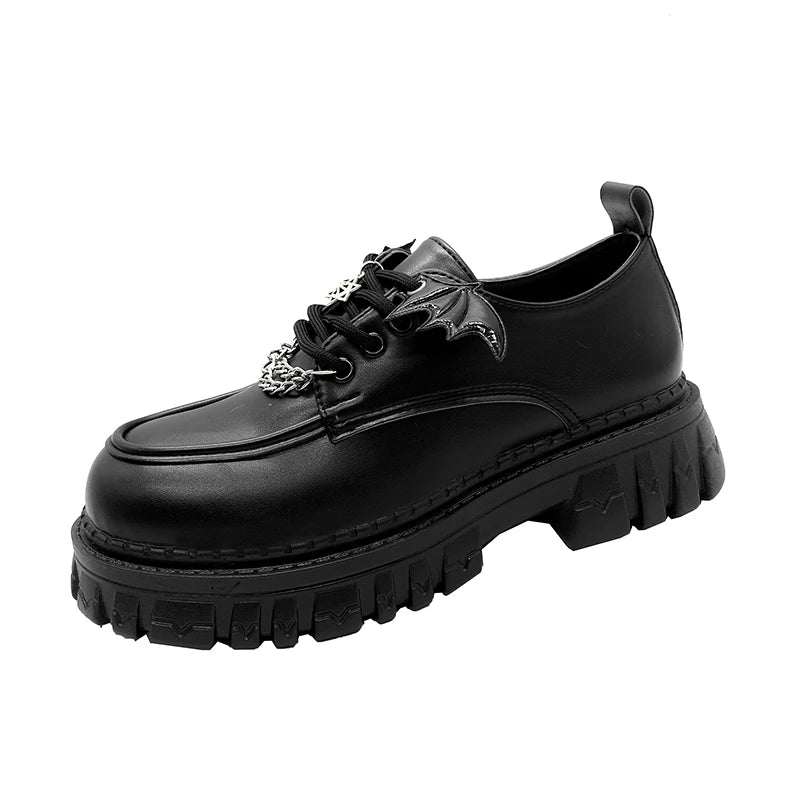 Punk vento moda único sapatos outono novo diabo bat asas gótico sapatos femininos fundo grosso plataforma à prova dwaterproof água corrente de metal