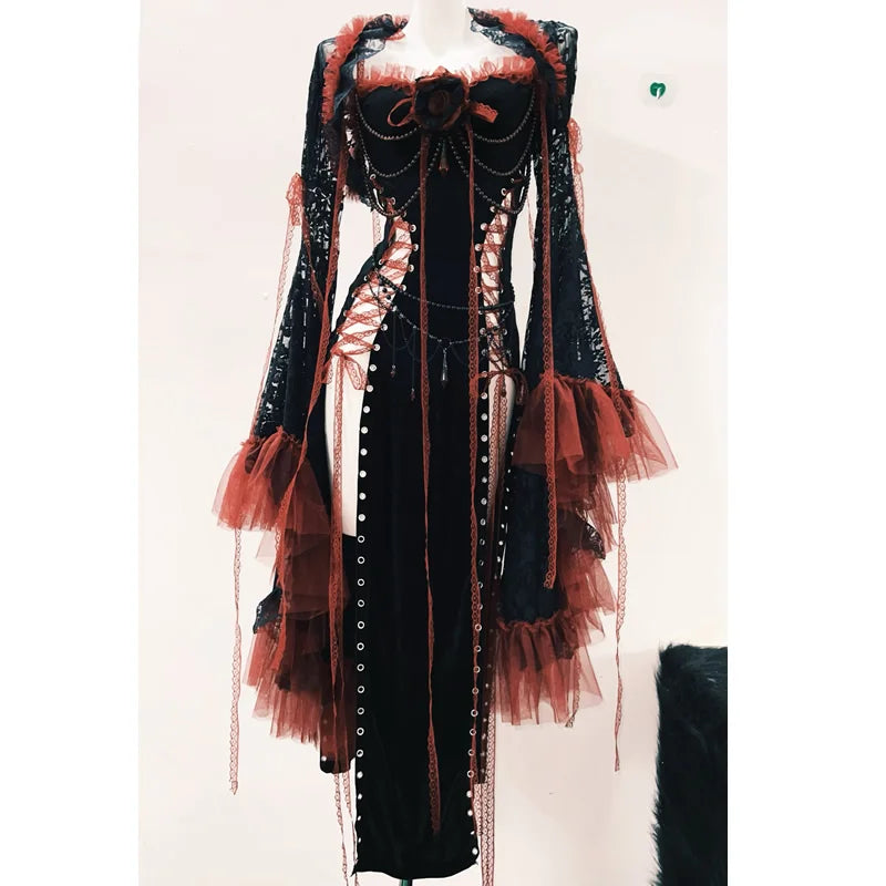 Lolita vestido gótico vestido punk vestido vintage roupas góticas y2k moda harajuku vestido de renda y2k vestido de fada grunge