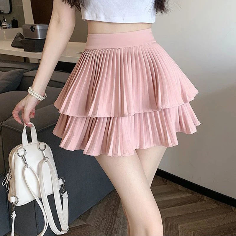Saias Femininas com Camadas e Babados, Minissaia com Detalhes Cruzados, Shorts Embutidos, Skort Japonês Kawaii, Estilo Gótico Punk Y2K, Harajuku Anos 90, Sexy