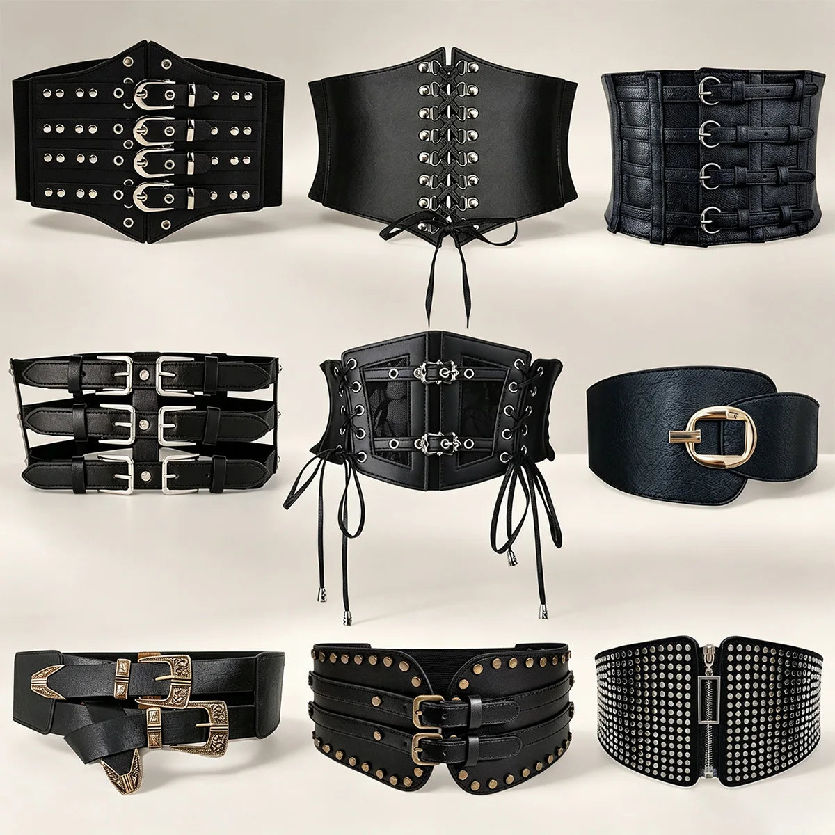 Novo Cinto Largo Punk Preto em Couro PU para Mulheres, Cintos Modeladores de Cintura Alta Elásticos, Cintos Pretos para Vestidos Femininos.