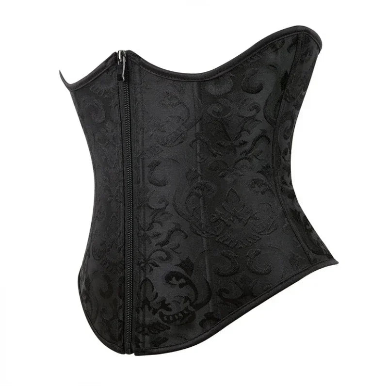 Corset Underbust Plus Size Jacquard Gótico — Cintura Cincher
