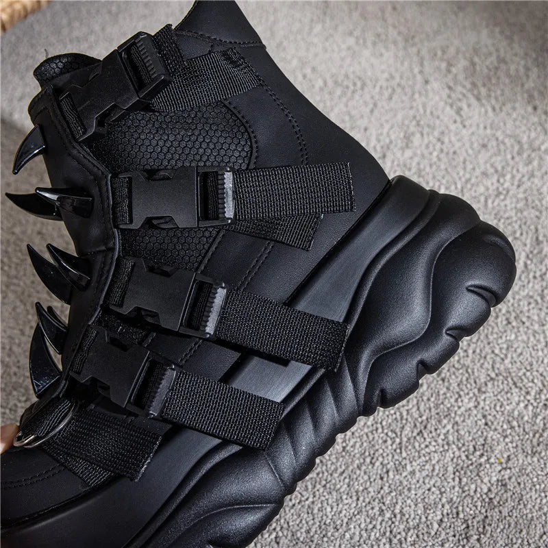 2025 novas mulheres de couro genuíno punk muffin plataforma esportes retro rebite botas curtas de metal pesado