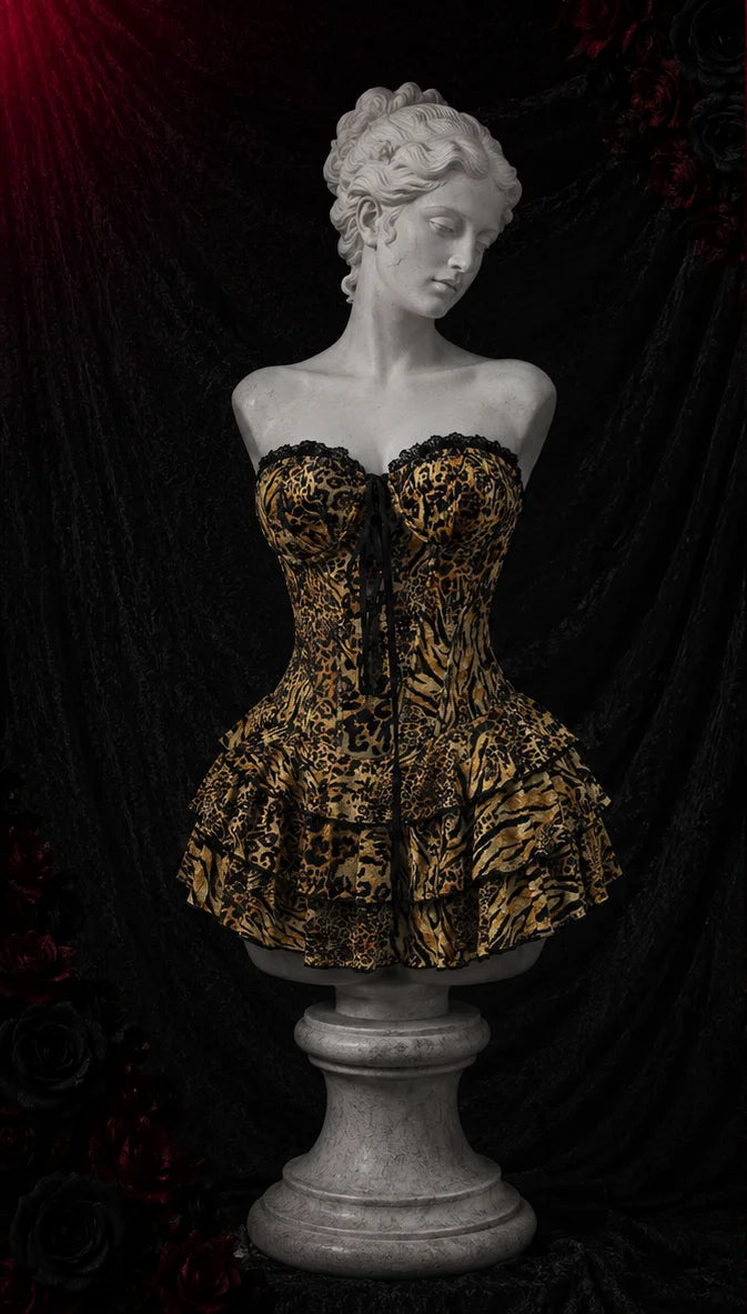 【Fragments.One Choice, No More Choices.】Vestido Feminino Sexy e Elegante com Renda, Costas Abertas, Amarração e Estampa de Leopardo.