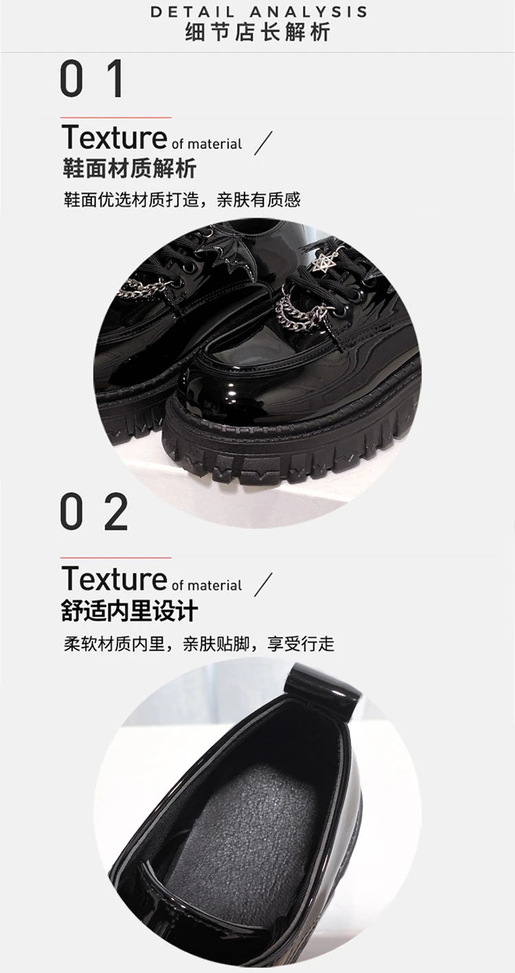 Punk vento moda único sapatos outono novo diabo bat asas gótico sapatos femininos fundo grosso plataforma à prova dwaterproof água corrente de metal