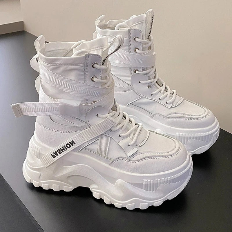 Nova plataforma tênis feminino cruz rendas até luz sapatos casuais designer de moda sapatos vulcanizados casuais marca senhoras botas curtas
