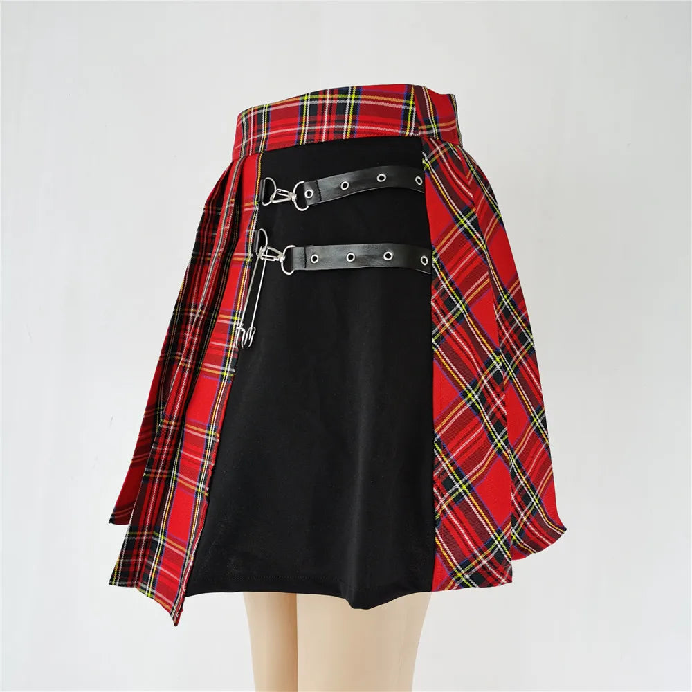 FICHOR-Mulheres Góticas Renda Ruffle Mini Saias, Harajuku, Fairy Grunge, Xadrez Rosa, Plissado, Japonês Lolita Streetwear, Mall Goth