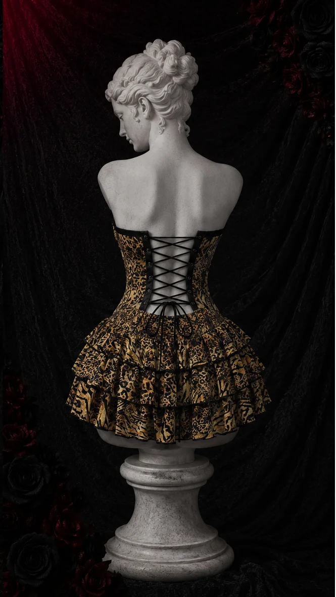 【Fragments.One Choice, No More Choices.】Vestido Feminino Sexy e Elegante com Renda, Costas Abertas, Amarração e Estampa de Leopardo.
