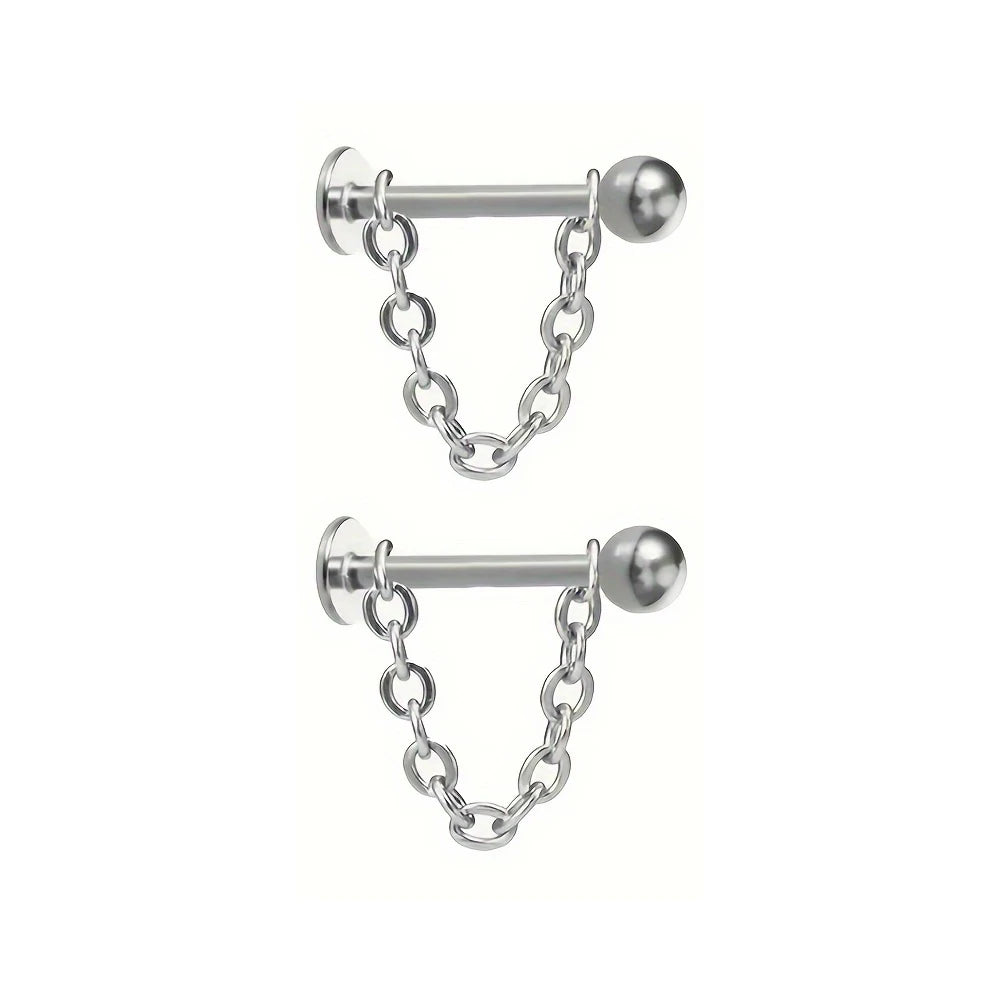 Piercing Labret com Corrente Aço Inoxidável