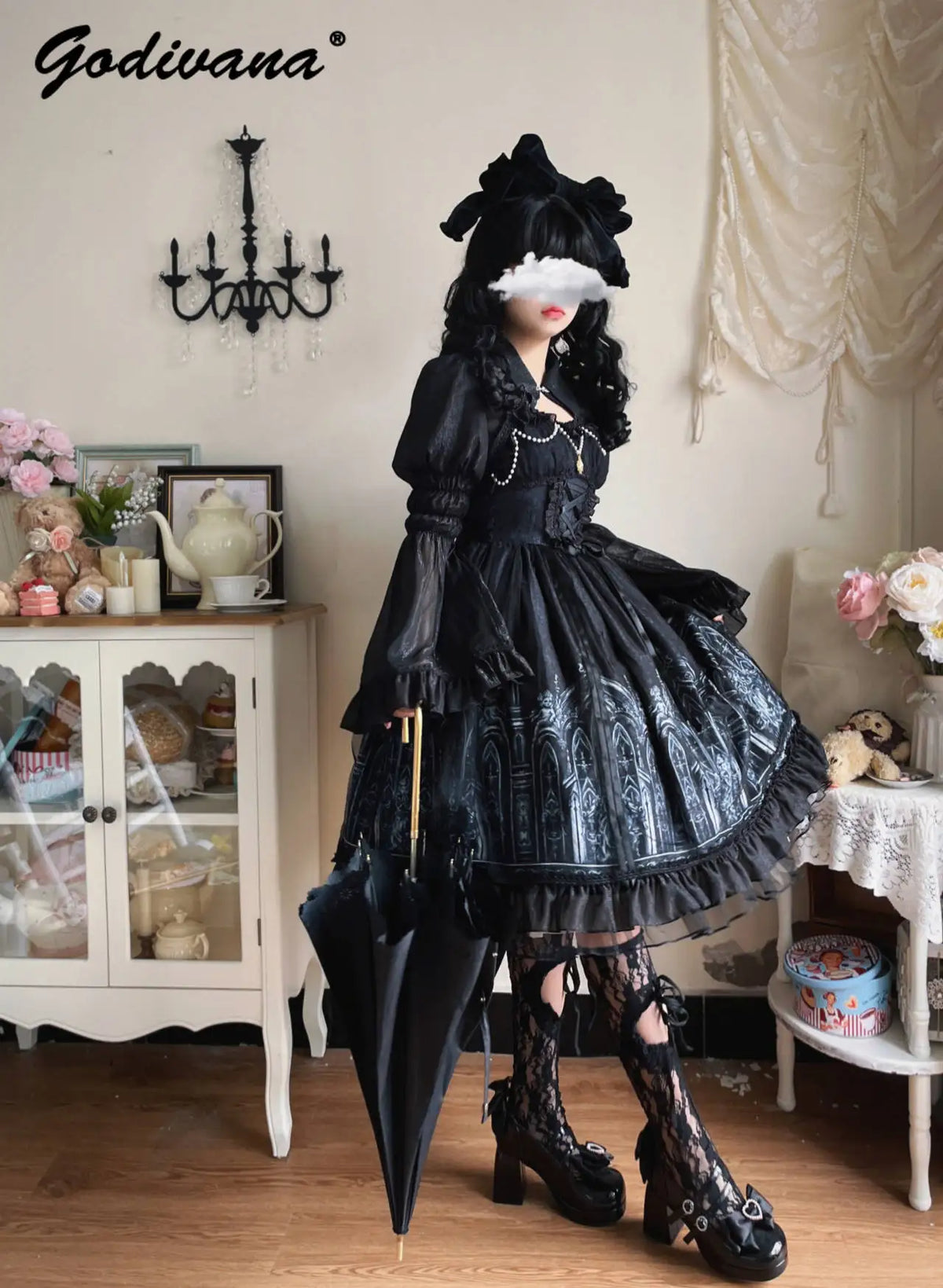Original halloween lolita vestido nova primavera e verão feminino meninas escuro gótico jsk vestido manga alargamento capa camisa