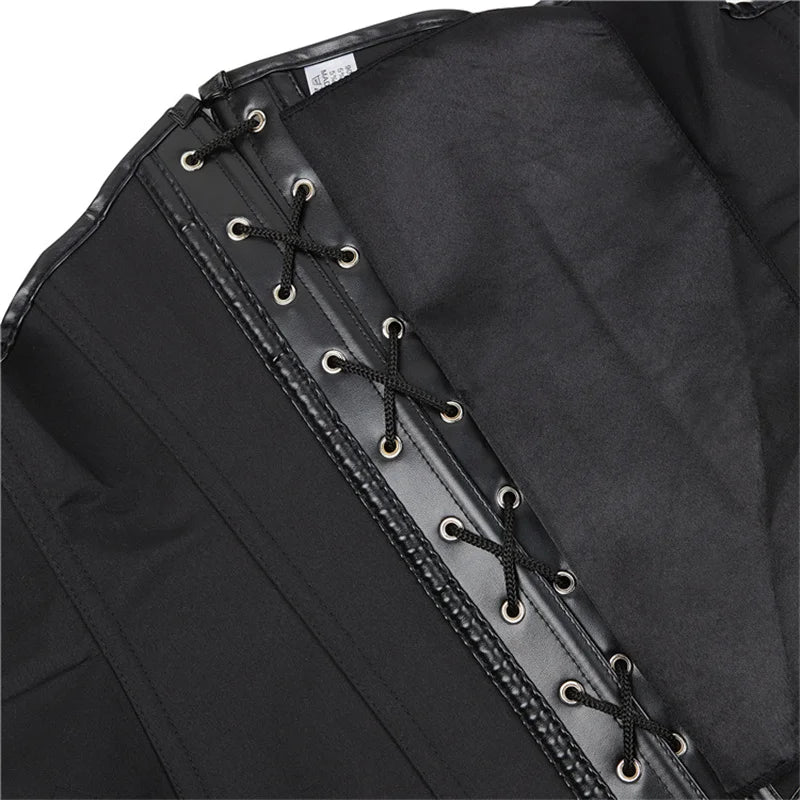 Mulheres preto underbust espartilho topos sexy halter plutônio falso couro cintura trainer corpo shaper corselet colete preto prata