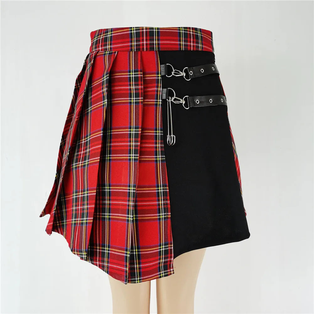 FICHOR-Mulheres Góticas Renda Ruffle Mini Saias, Harajuku, Fairy Grunge, Xadrez Rosa, Plissado, Japonês Lolita Streetwear, Mall Goth