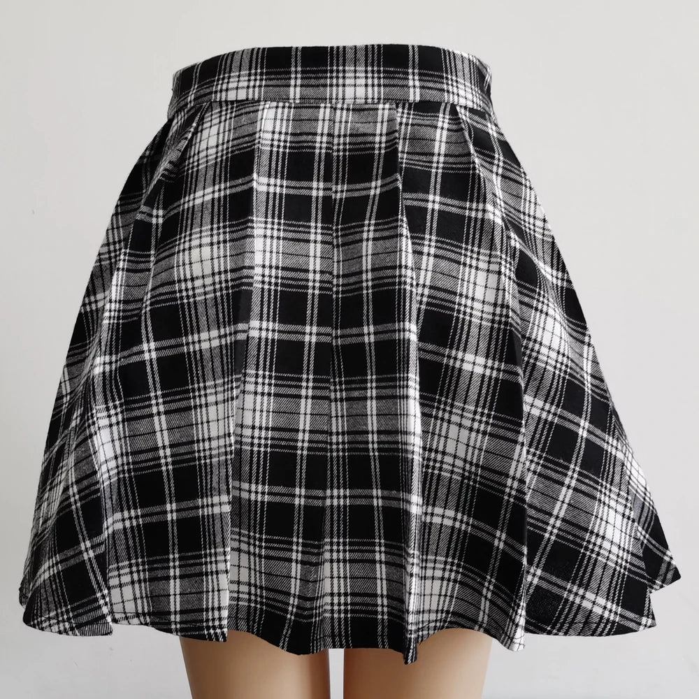 Gótico doce feminino saia plissada moda xadrez mini cintura alta chique saia kawaii verão casual senhoras xadrez saia plissada