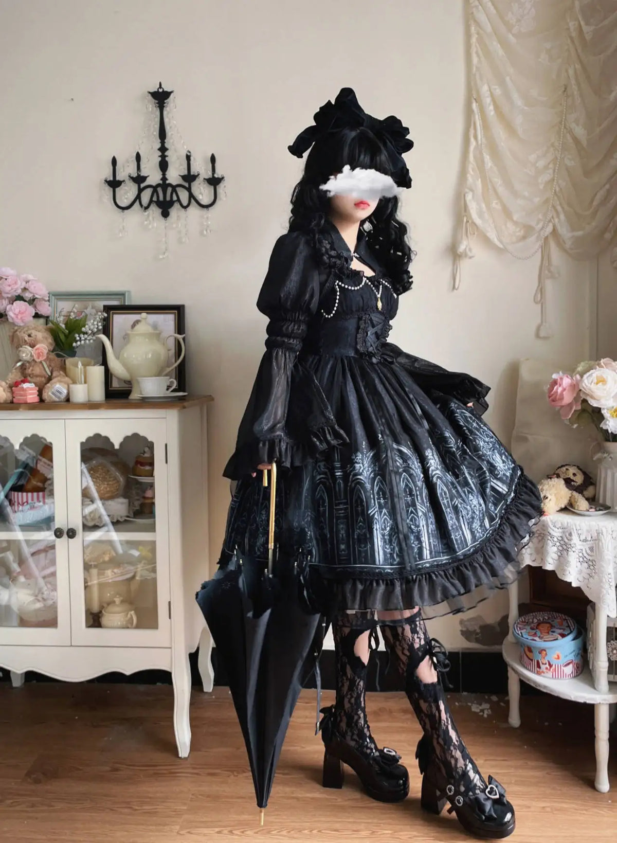 Original halloween lolita vestido nova primavera e verão feminino meninas escuro gótico jsk vestido manga alargamento capa camisa